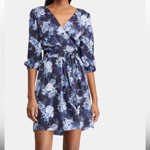 Navy Floral Wrap dress - Picture 1 of 8